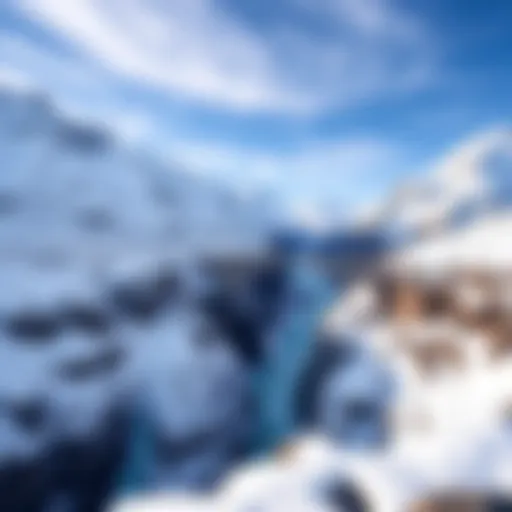 A breathtaking view of an avalanche bridge surrounded by snow-covered mountains