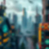 A futuristic cityscape representing the metaverse